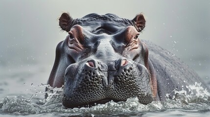 hippopotamus in water - obrazy, fototapety, plakaty