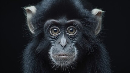 close up of a black and male gorilla cub