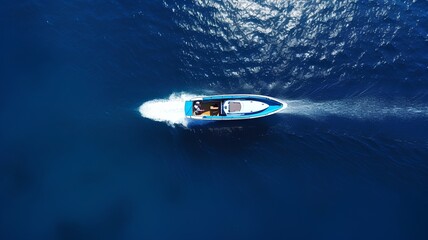 AI generated illustration of a motorboat in the blue calm lake