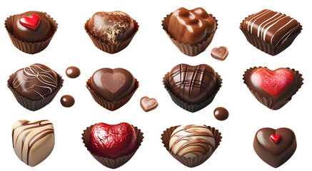 Illustration set of realistic Valentine's Day chocolate desserts Generative AI	