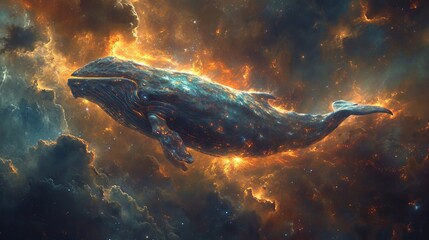 Fototapeta premium A whale surrounded by space and colorful nebula. 