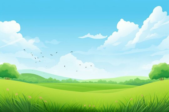 Background with meadow green and sky. Generative AI