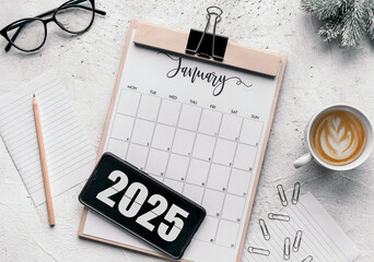 January 2025 calendar flat lay