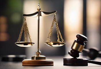 the gavel and scale of justice sit on a desk - obrazy, fototapety, plakaty