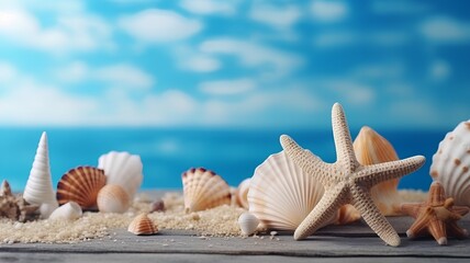 Obraz na płótnie Canvas Sea shells and starfish on the beach.