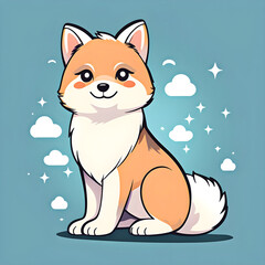 cute cartoon sticker art design of a tan and white dog fox kitsune wolf puppy