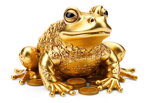 Feng Shui golden Frog with coins. Cut out on transparent