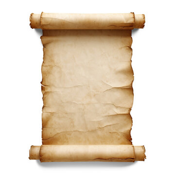 Vintage scroll papyrus parchment paper. Cut out on transparent