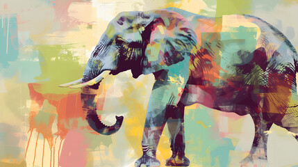 Painting of an Elephant on a Multicolored Background