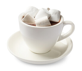 Tasty hot chocolate with marshmallows isolated on white