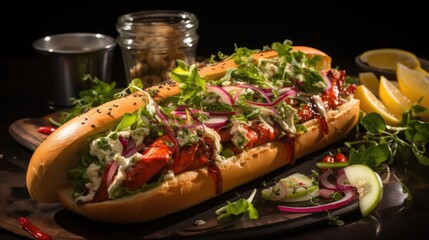 Delicious lobster rolls filled with lobster meat and vegetables