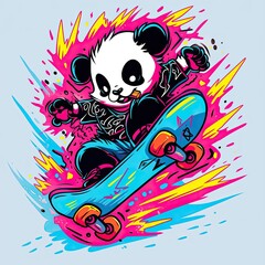 character, cartoon, illustration, vector, playing skateboard, cool, focus, t-shirt design, tee design, white background