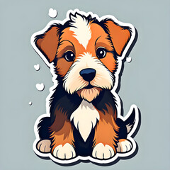 cute cartoon sticker art design of a brown, black, and white Irish / Airedale terrier dog puppy