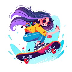 character, cartoon, illustration, vector, playing skateboard, cool, focus, t-shirt design, tee design, white background