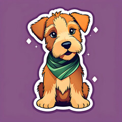 cute cartoon sticker art design of a brown and tan Irish / Airedale terrier dog puppy