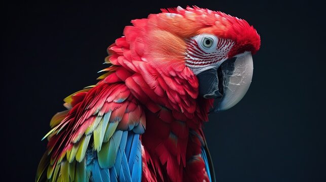 Colorful and bright red parrot bird