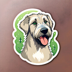 cute cartoon sticker art design of a tan and white Irish wolfhound / schnauzer dog puppy