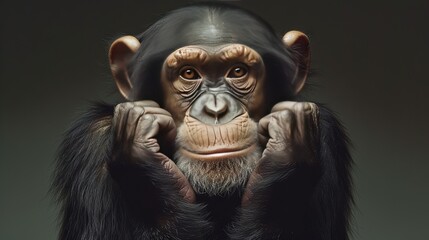 Chimpanzee headshot on black background isolated