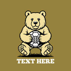 funny panda cartoon play ball icon, mascot logo, vector illustration