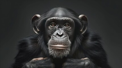 Chimpanzee headshot on black background isolated