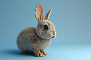 Cute funny bunny on color background. Easter holiday concept. Space for text