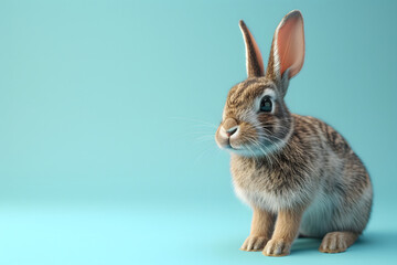 Obraz premium Cute funny bunny on color background. Easter holiday concept. Space for text