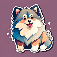 cute cartoon sticker art design of a brown, black, tan, and white spitz / keeshond / pomeranian / sheltie / sheepdog / shepherd / collie dog puppy