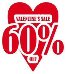 Valentines Day Sale 60 Percent Discount Tag	