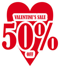 Valentines Day Sale 50 Percent Discount Tag	