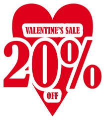 Valentines Day Sale 20 Percent Discount Tag	