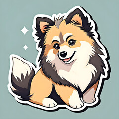 cute cartoon sticker art design of a brown, tan, and white pomeranian / spitz / keeshond / collie / shetland / sheepdog / shepherd dog puppy