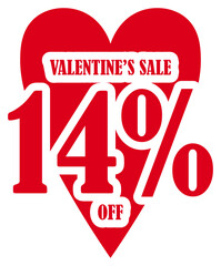 Valentines Day Sale 14 Percent Discount Tag	