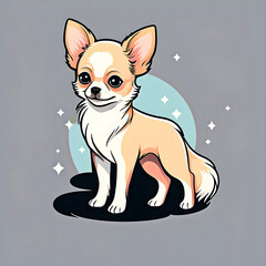 cute cartoon sticker art design of a tan and white chihuahua dog puppy