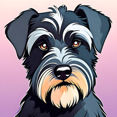 cute cartoon sticker art design of a black schnauzer dog puppy