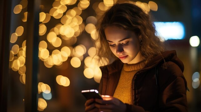 Macro shot of a teenage girl typing out a thoughtful response to a social media post, with her private account settings in full view.