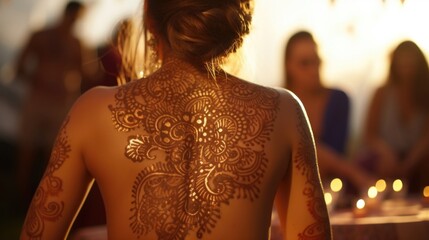 Closeup of intricate henna designs being applied at a music event.