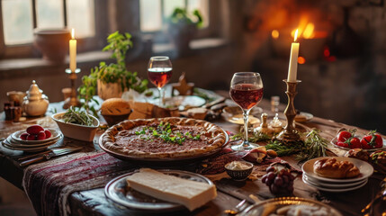 Jewish holiday of Passover matzo with kosher red wine
