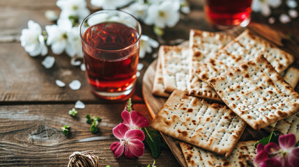 Obraz na płótnie Canvas Jewish holiday of Passover matzo with kosher red wine