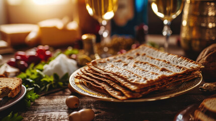 Jewish holiday of Passover matzo with kosher red wine
