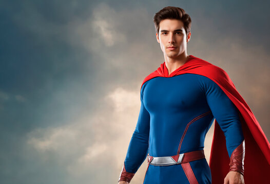 Superhero. Portrait man in fantastic costume.