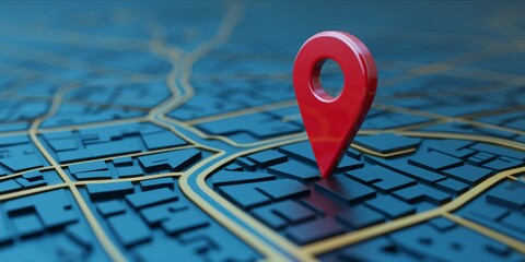 3D model of a map with a red location pin