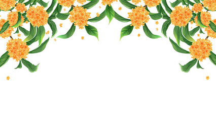 キンモクセイのフレーム　背景素材　飾り枠　見出し　秋イメージ　金木犀　エレガント　シンプル　白バック　透過　16:9