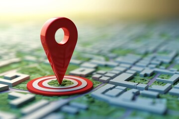 3D model of a map with a red location pin