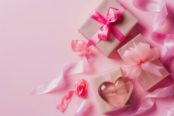 Heart shaped object with gifts on pink background