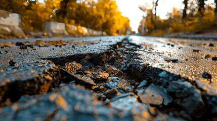 Fototapeta premium Asphalt road damaged by the earthquake