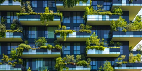 Modern building with greenery on balconies - Powered by Adobe