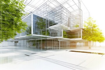 Obraz premium Conceptual design of a modern building with a transparent overlay
