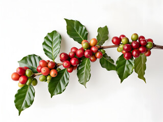 red coffee berries on a white background