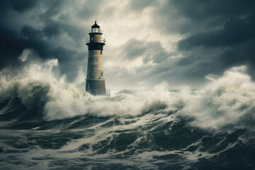 Fototapeta na wymiar Danger seascape beacon storm lighthouse sea ocean weather wind dramatic nature water
