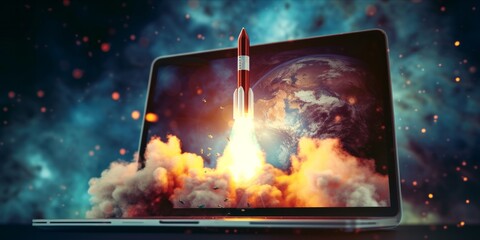 Rocket launch from laptop screen